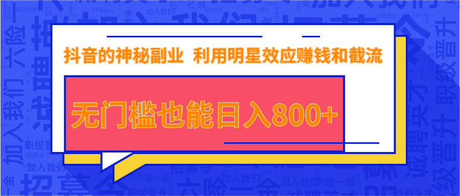 抖音上神秘副业项目，利用明星效应赚钱和截流，无门槛也能日入800+-闪越社