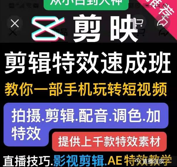 剪映剪辑特效速成班：教你一部手机玩转短视频，提供上千款特效素材-闪越社