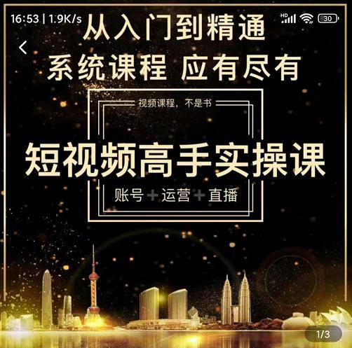 短视频高手实操课：账号+运营+直播，从入门到精通，系统课程，应有尽有-闪越社