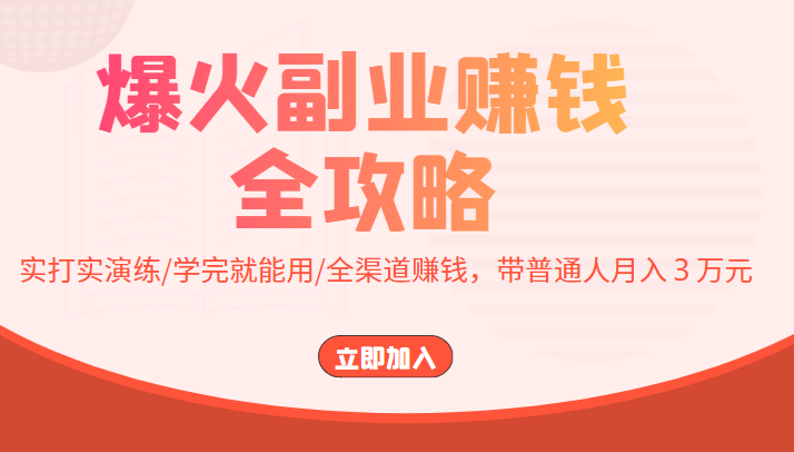 爆火副业赚钱全攻略：实打实演练/学完就能用/全渠道赚钱，带普通人月入３万元-闪越社