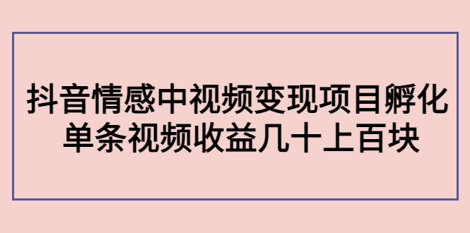 副业孵化营第5期：抖音情感中视频变现项目孵化 单条视频收益几十上百-闪越社