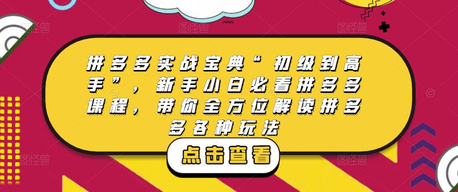 拼多多实战宝典“初级到高手”，新手小白必看拼多多课程，带你全方位解读拼多多各种玩法-闪越社