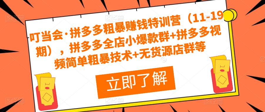 叮当会·拼多多粗暴赚钱特训营（11-19期），拼多多全店小爆款群+拼多多视频简单粗暴技术+无货源店群等-闪越社