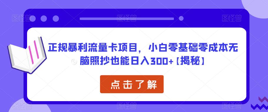 正规暴利流量卡项目，小白零基础零成本无脑照抄也能日入300+【揭秘】-闪越社