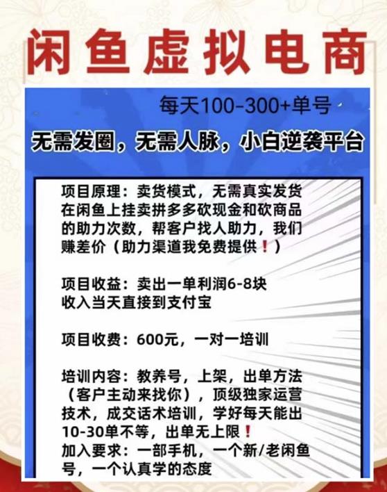 外边收费600多的闲鱼新玩法虚似电商之拼多多助力项目，单号100-300元-闪越社