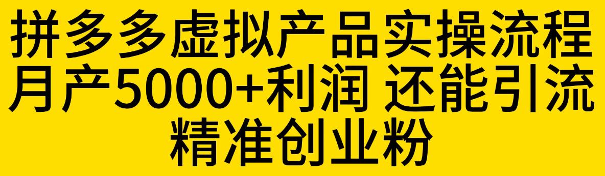 拼多多虚拟产品实操流程，月产5000+利润，还能引流精准创业粉【揭秘】-闪越社