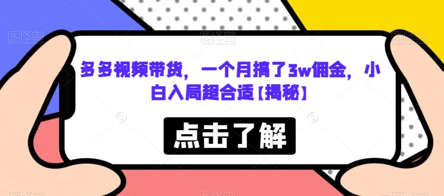 多多视频带货，一个月搞了3w佣金，小白入局超合适【揭秘】-闪越社