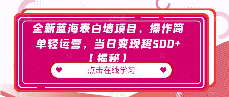 全新蓝海表白墙项目，操作简单轻运营，当日变现超500+【揭秘】-闪越社