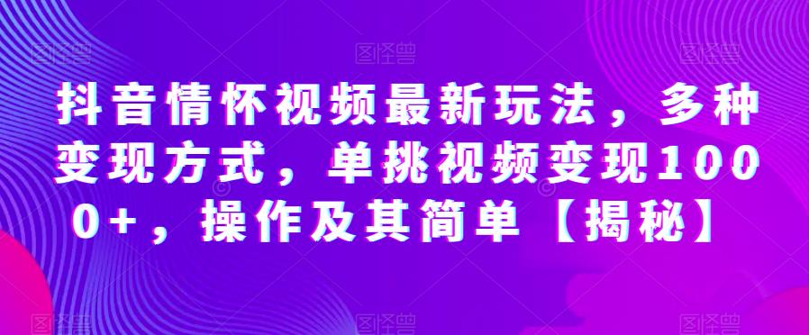 抖音情怀视频最新玩法，多种变现方式，单挑视频变现1000+，操作及其简单【揭秘】-闪越社