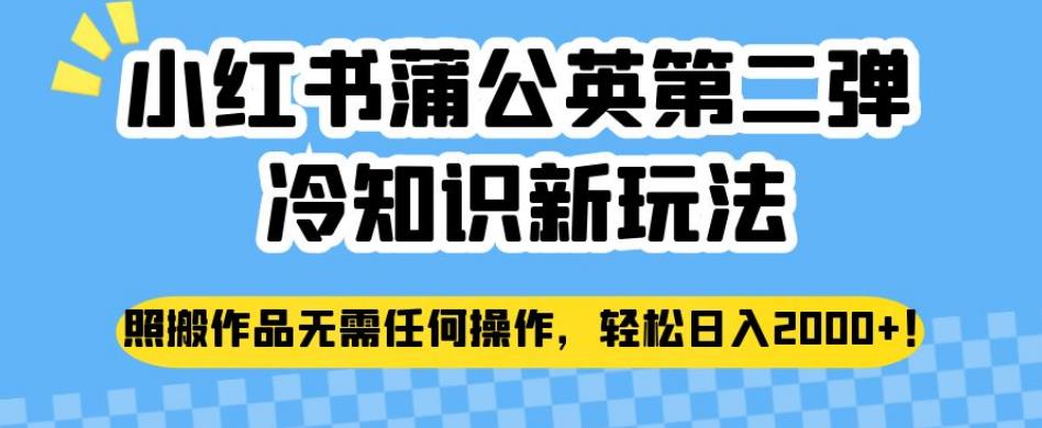 小红书蒲公英第二弹冷知识新玩法，照搬作品无需任何操作，轻松日入2000+【揭秘】-闪越社