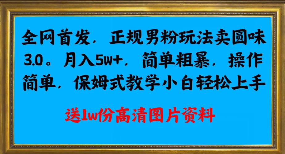 全网首发正规男粉玩法卖圆味3.0，月入5W+，简单粗暴，操作简单，保姆式教学，小白轻松上手-闪越社