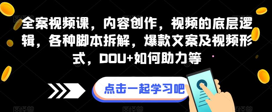 全案视频课，内容创作，视频的底层逻辑，各种脚本拆解，爆款文案及视频形式，DOU+如何助力等-闪越社