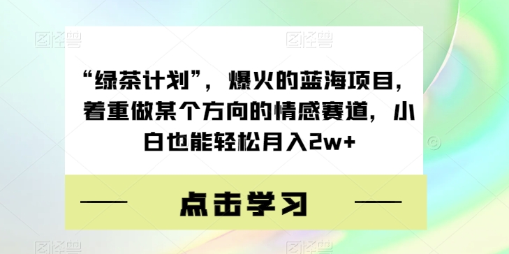 “绿茶计划”，爆火的蓝海项目，着重做某个方向的情感赛道，小白也能轻松月入2w+【揭秘】-闪越社