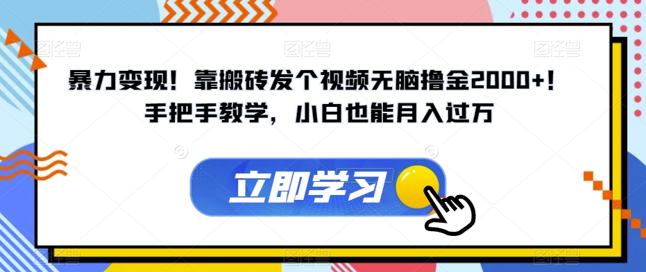 暴力变现！靠搬砖发个视频无脑撸金2000+！手把手教学，小白也能月入过万【揭秘】-闪越社