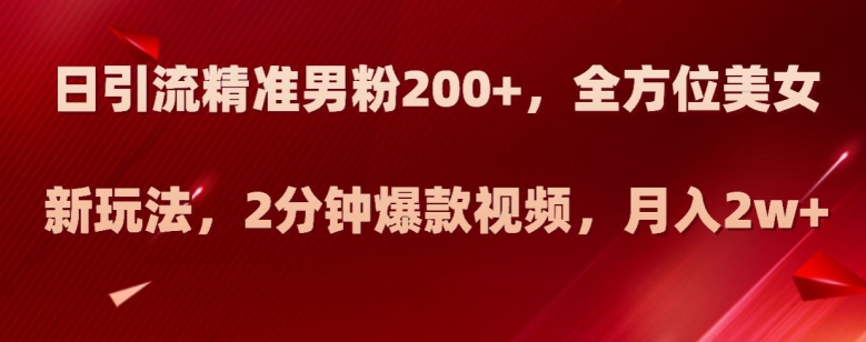 日引流精准男粉200+，全方位美女新玩法，2分钟爆款视频，月入2w+【揭秘】-闪越社