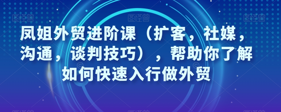 凤姐外贸进阶课（扩客，社媒，沟通，谈判技巧），帮助你了解如何快速入行做外贸-闪越社