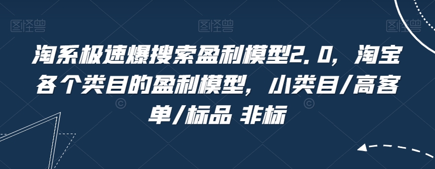 淘系极速爆搜索盈利模型2.0，淘宝各个类目的盈利模型，小类目/高客单/标品 非标-闪越社