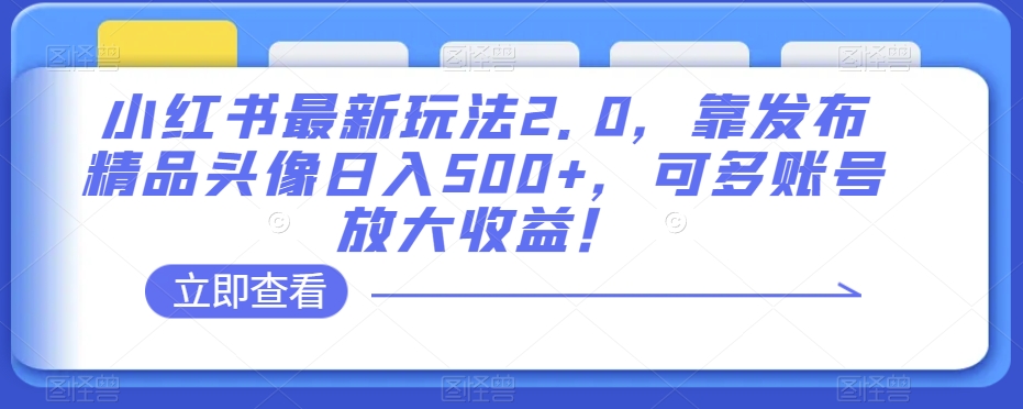 小红书最新玩法2.0，靠发布精品头像日入500+，可多账号放大收益！【揭秘】-闪越社