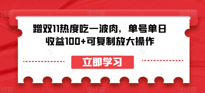 蹭双11热度吃一波肉，单号单日收益100+可复制放大操作【揭秘】-闪越社