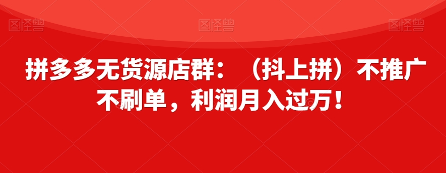 拼多多无货源店群：（抖上拼）不推广不刷单，利润月入过万！【揭秘】-闪越社