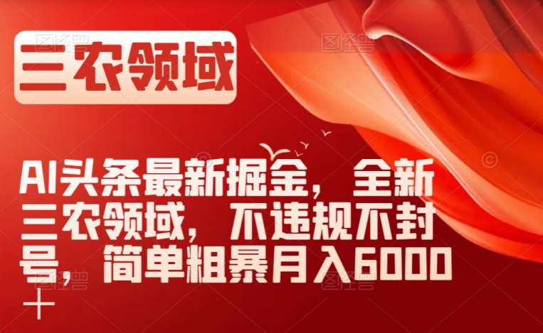 AI头条最新掘金，全新三农领域，不违规不封号，简单粗暴月入6000＋【揭秘】-闪越社