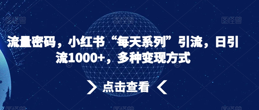 流量密码，小红书“每天系列”引流，日引流1000+，多种变现方式【揭秘】-闪越社