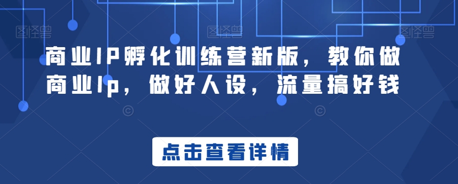 商业IP孵化训练营新版，教你做商业Ip，做好人设，流量搞好钱-闪越社