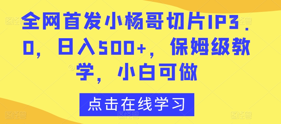 全网首发小杨哥切片IP3.0，日入500+，保姆级教学，小白可做【揭秘】-闪越社