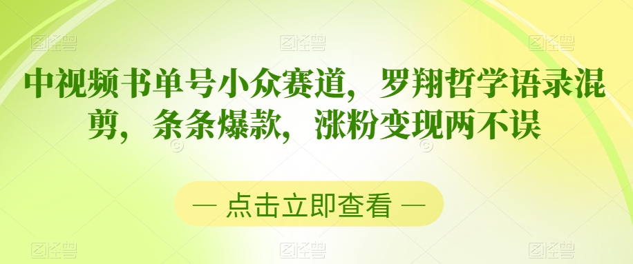 中视频书单号小众赛道，罗翔哲学语录混剪，条条爆款，涨粉变现两不误【揭秘】-闪越社