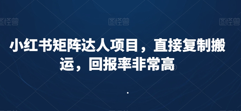 小红书矩阵达人项目，直接复制搬运，回报率非常高-闪越社