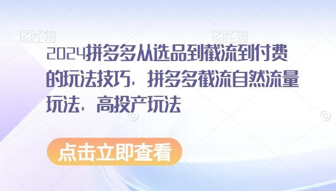 2024拼多多从选品到截流到付费的玩法技巧，拼多多截流自然流量玩法，高投产玩法-闪越社