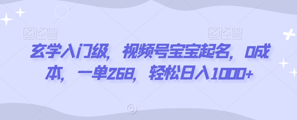 玄学入门级，视频号宝宝起名，0成本，一单268，轻松日入1000+【揭秘】-闪越社