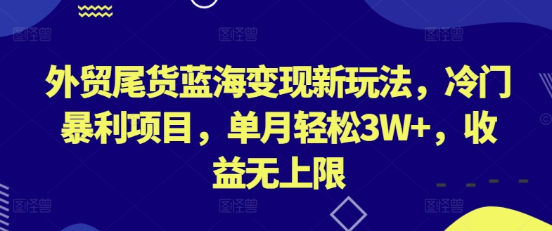 外贸尾货蓝海变现新玩法，冷门暴利项目，单月轻松3W+，收益无上限【揭秘】-闪越社