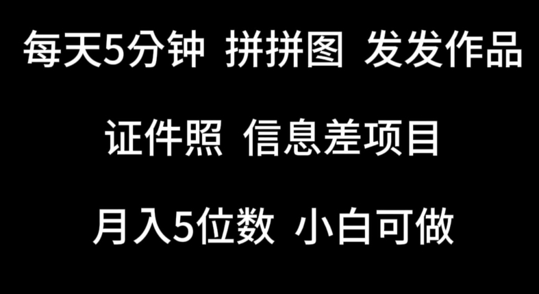 每天5分钟，拼拼图发发作品，证件照信息差项目，小白可做【揭秘】-闪越社