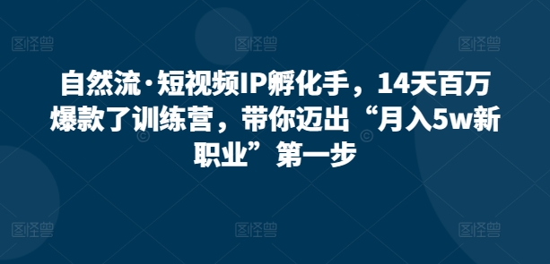 自然流·短视频IP孵化手，14天百万爆款了训练营，带你迈出“月入5w新职业”第一步-闪越社