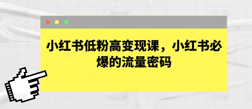 小红书低粉高变现课，小红书必爆的流量密码-闪越社