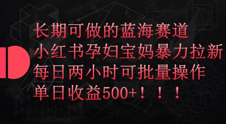 长期可做的蓝海赛道，小红书孕妇宝妈暴力拉新玩法，每日两小时可批量操作，单日收益500+【揭秘】-闪越社