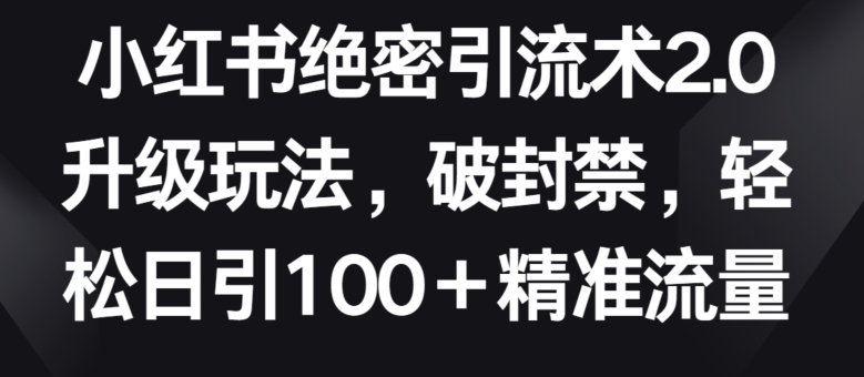 小红书绝密引流术2.0升级玩法，破封禁，轻松日引100+精准流量【揭秘】-闪越社