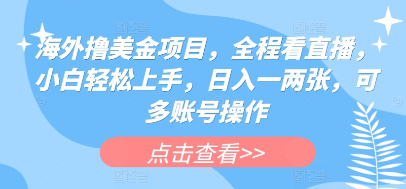 海外撸美金项目，全程看直播，小白轻松上手，日入一两张，可多账号操作【揭秘】-闪越社