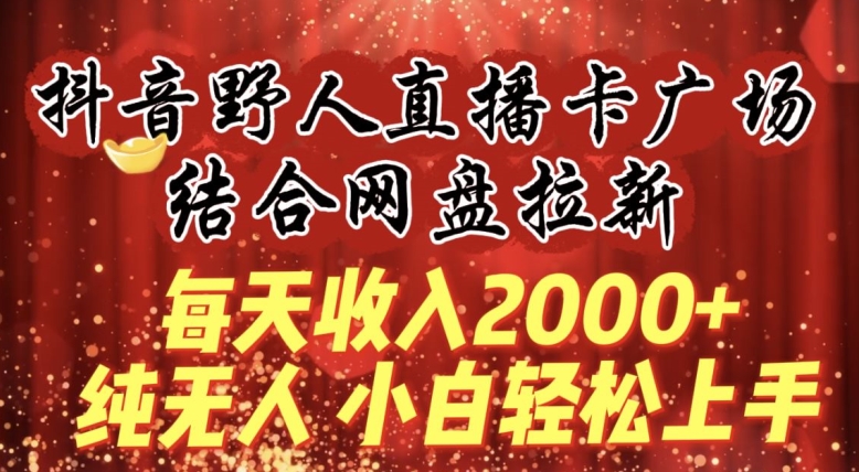 每天收入2000+，抖音野人直播卡广场，结合网盘拉新，纯无人，小白轻松上手【揭秘】-闪越社