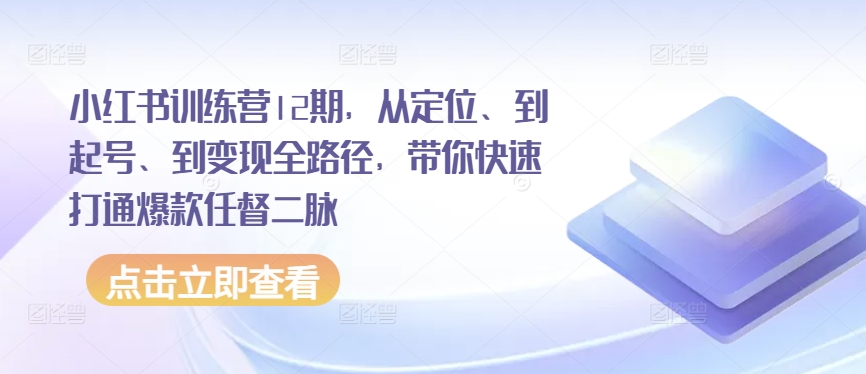 小红书训练营12期，从定位、到起号、到变现全路径，带你快速打通爆款任督二脉-闪越社