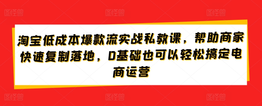 淘宝低成本爆款流实战私教课，帮助商家快速复制落地，0基础也可以轻松搞定电商运营-闪越社