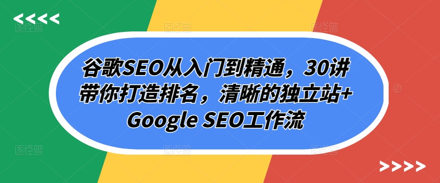 谷歌SEO从入门到精通，30讲带你打造排名，清晰的独立站+Google SEO工作流-闪越社