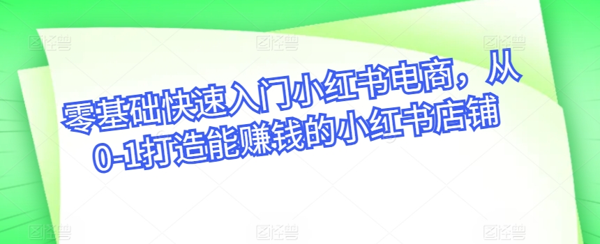 零基础快速入门小红书电商，从0-1打造能赚钱的小红书店铺-闪越社