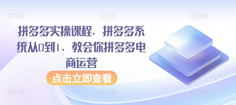 拼多多实操课程，拼多多系统从0到1，教会你拼多多电商运营-闪越社