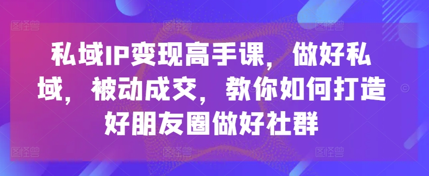 私域IP变现高手课，做好私域，被动成交，教你如何打造好朋友圈做好社群-闪越社