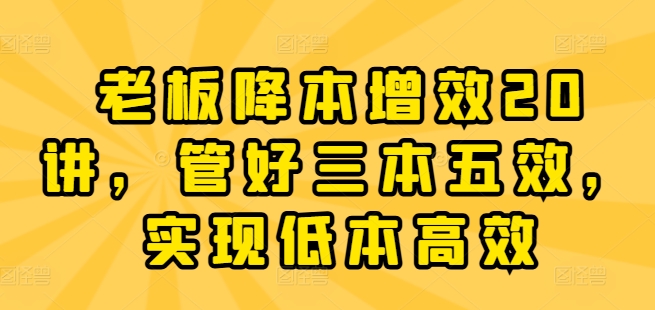 老板降本增效20讲，管好三本五效，实现低本高效-闪越社