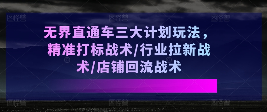 无界直通车三大计划玩法，精准打标战术/行业拉新战术/店铺回流战术-闪越社