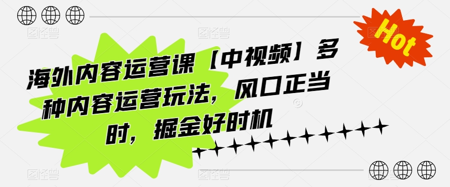 海外内容运营课【中视频】多种内容运营玩法，风口正当时，掘金好时机-闪越社