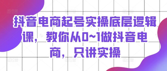 抖音电商起号实操底层逻辑课，教你从0~1做抖音电商，只讲实操-闪越社